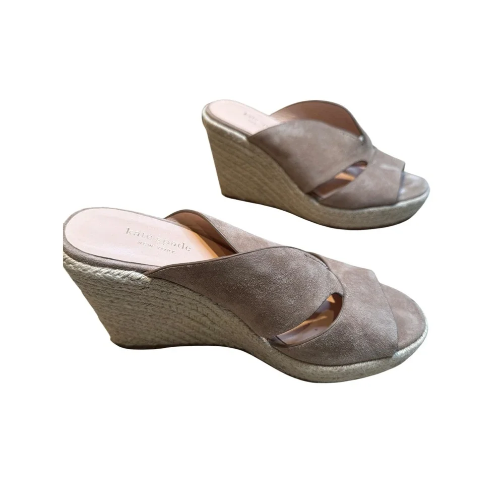 Kate‎ Spade Tropez Suede Espadrille Wedge Sandals Taupe Size 8.5